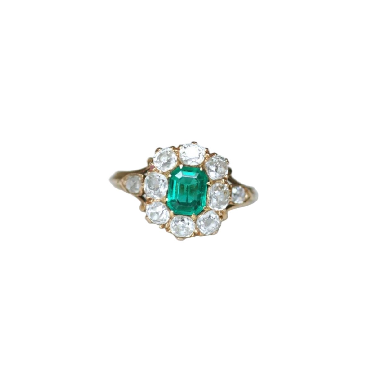Bague Marguerite en or rose, émeraude, et diamants - Castafiore