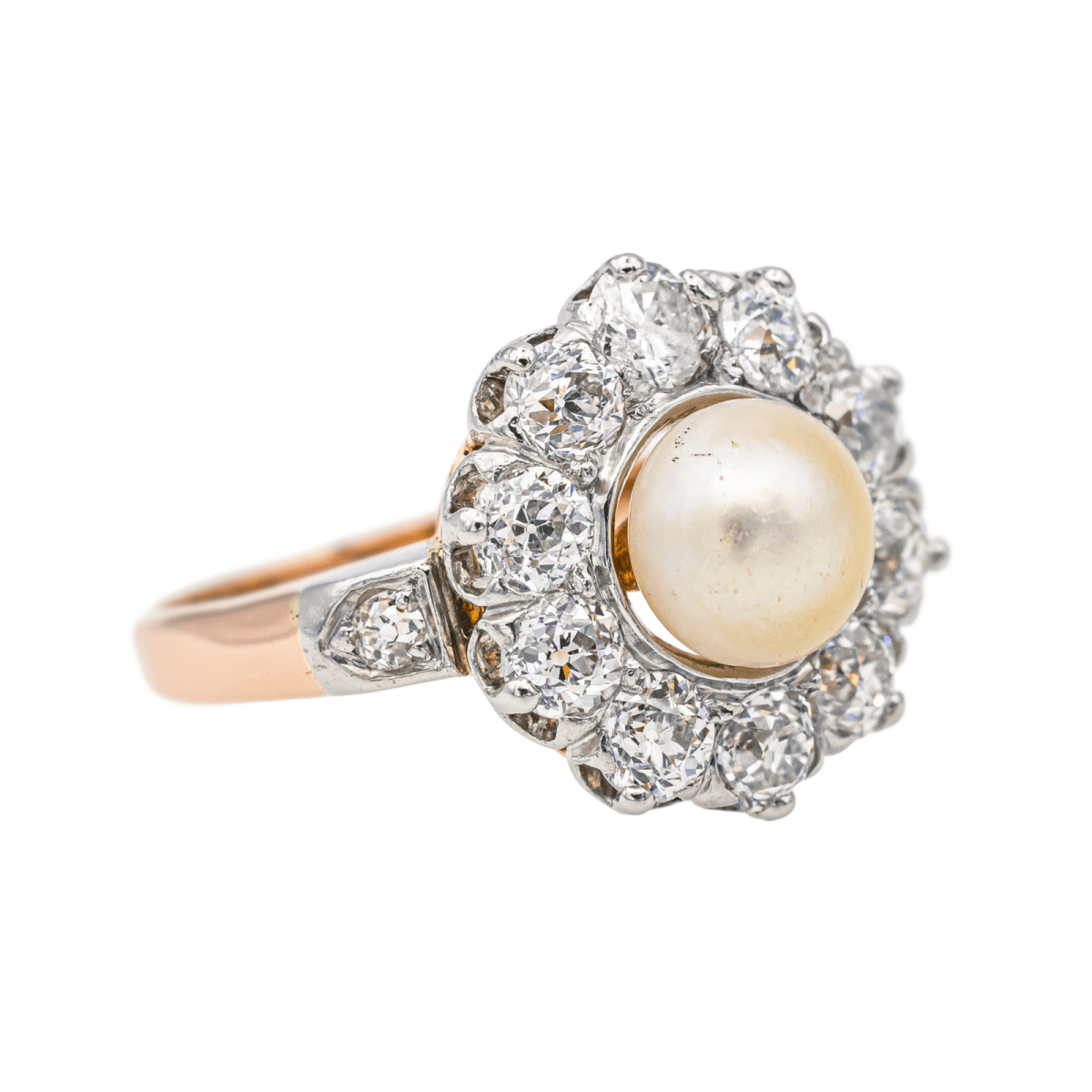 Bague Marguerite en or rose, platine, perle et diamants - Castafiore