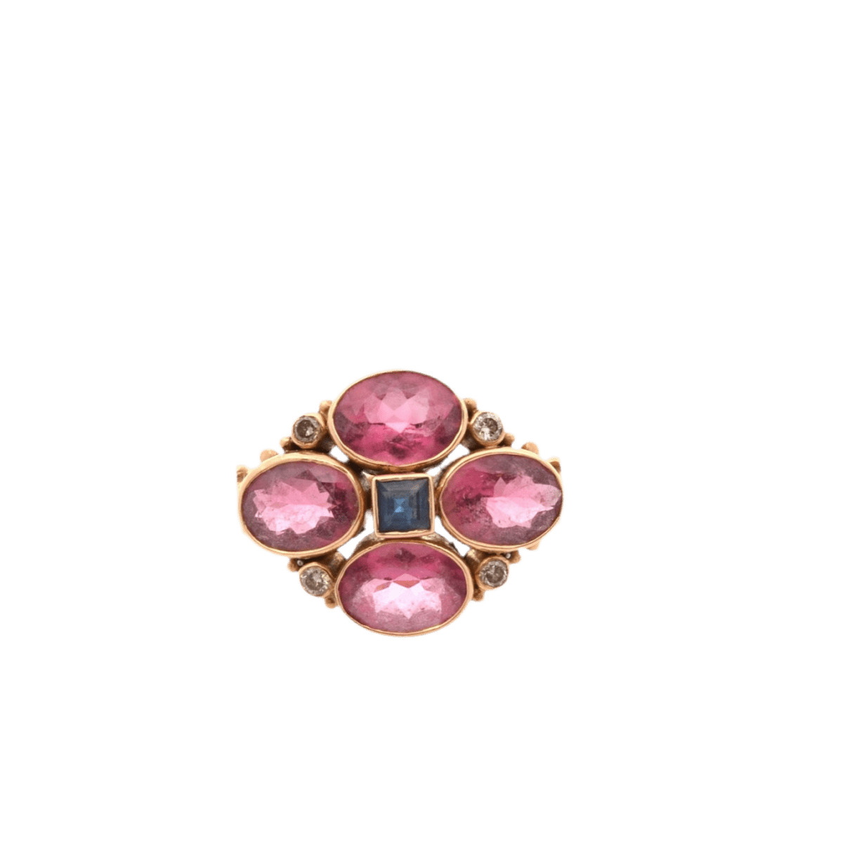Bague Marguerite en or rose, tourmalines, saphir et diamants - Castafiore