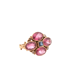 Bague Marguerite en or rose, tourmalines, saphir et diamants - Castafiore