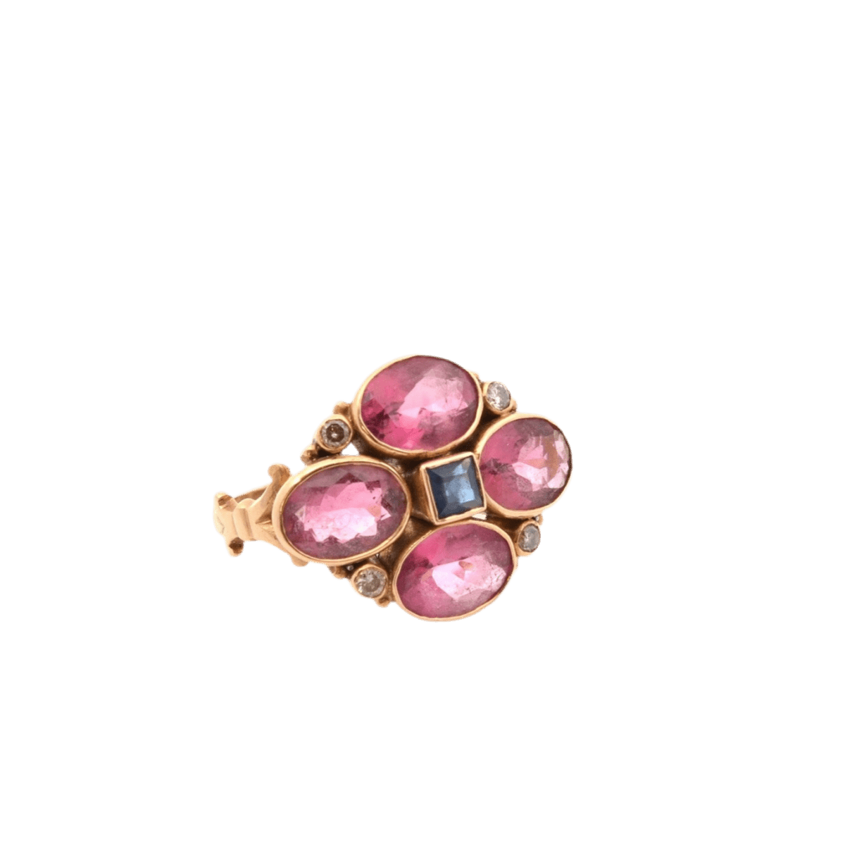 Bague Marguerite en or rose, tourmalines, saphir et diamants - Castafiore