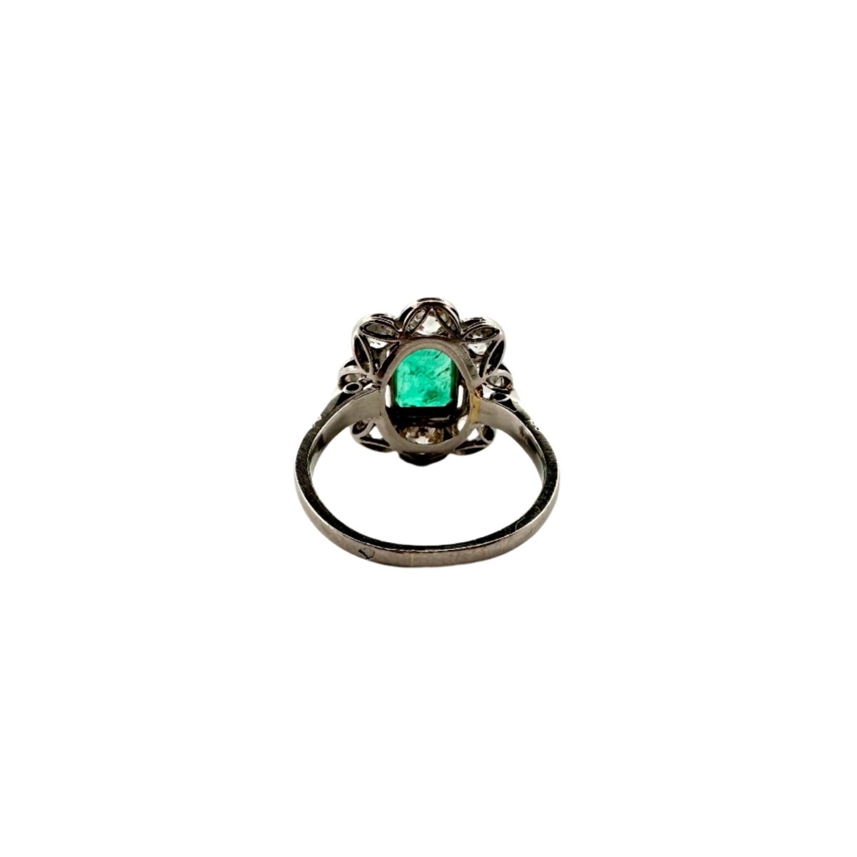 Bague Marguerite en platine avec émeraude et diamant - Castafiore