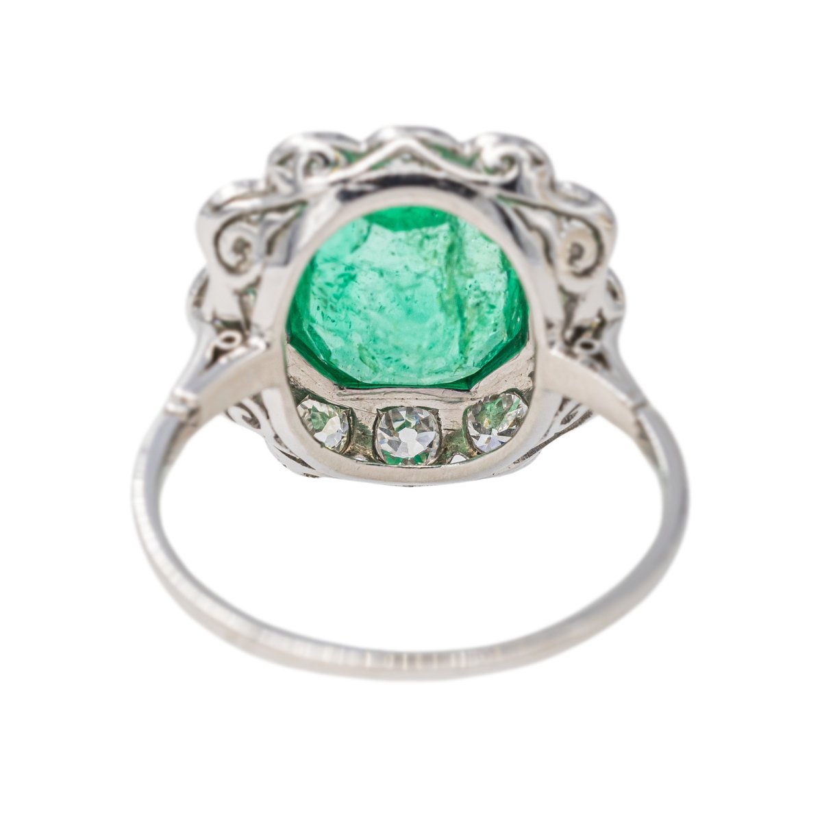 Bague Marguerite en platine, émeraude et diamant - Castafiore