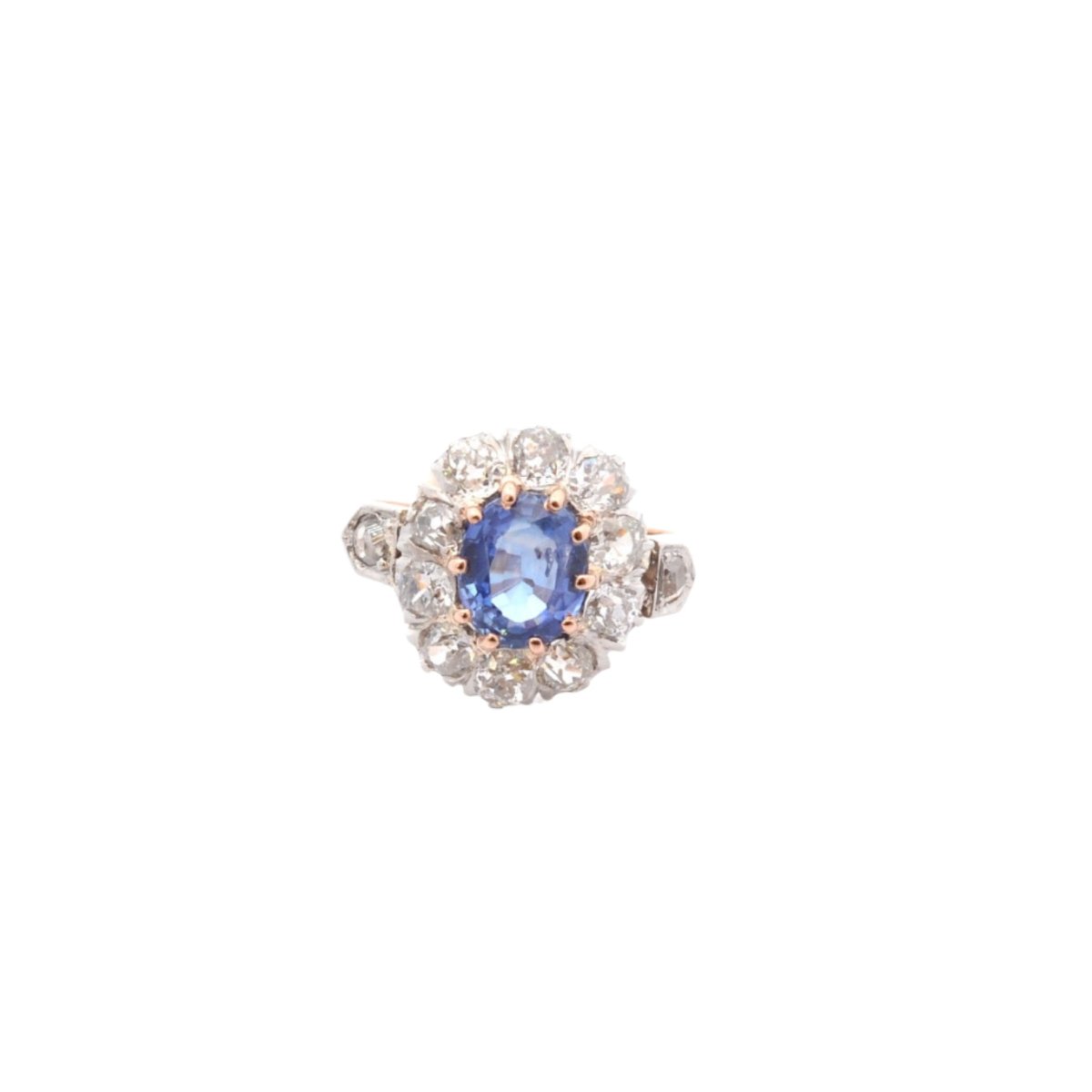 Bague Marguerite en platine, or blanc, saphir et diamants - Castafiore