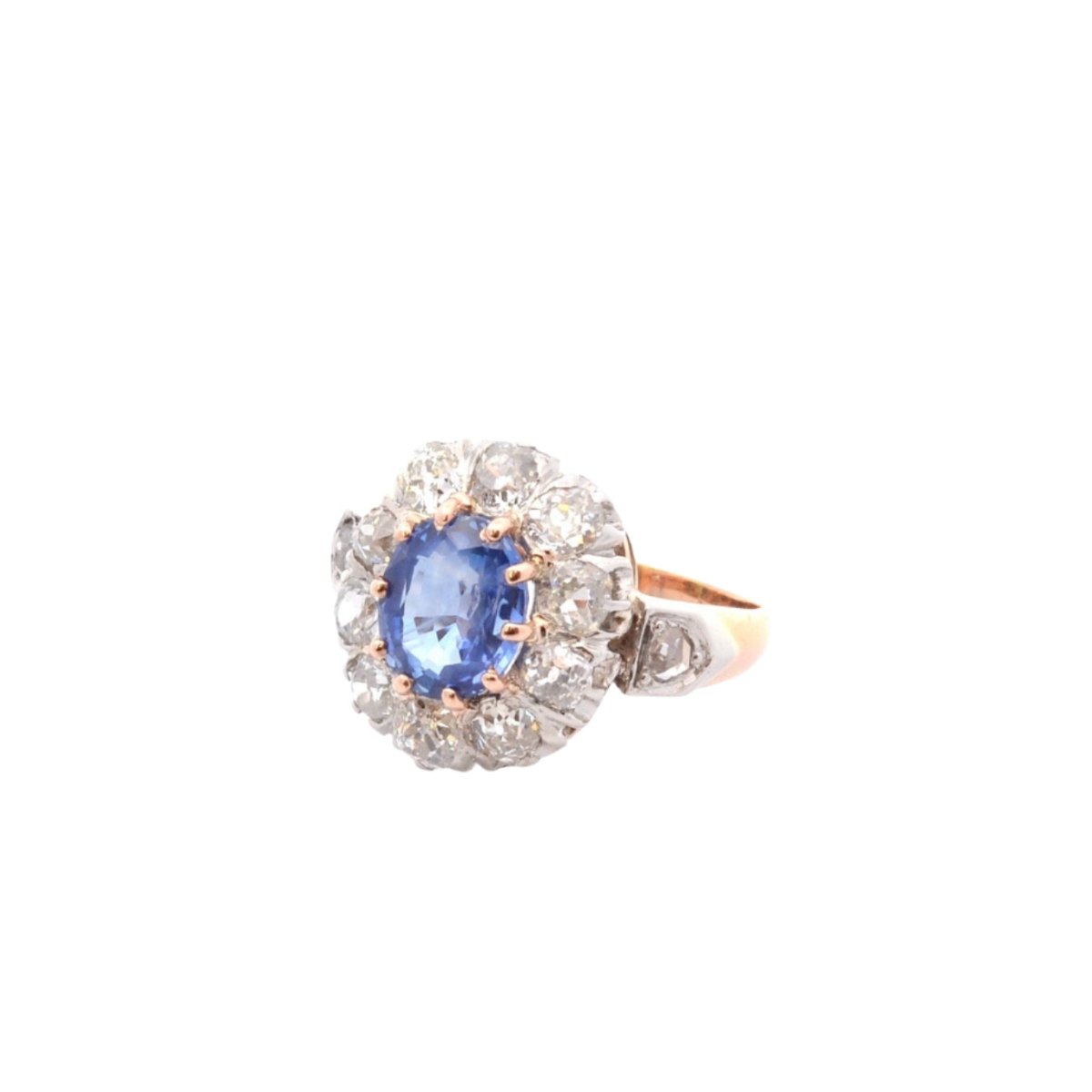 Bague Marguerite en platine, or blanc, saphir et diamants - Castafiore