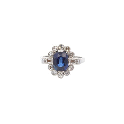 Bague Marguerite en platine, saphir et diamants - Castafiore