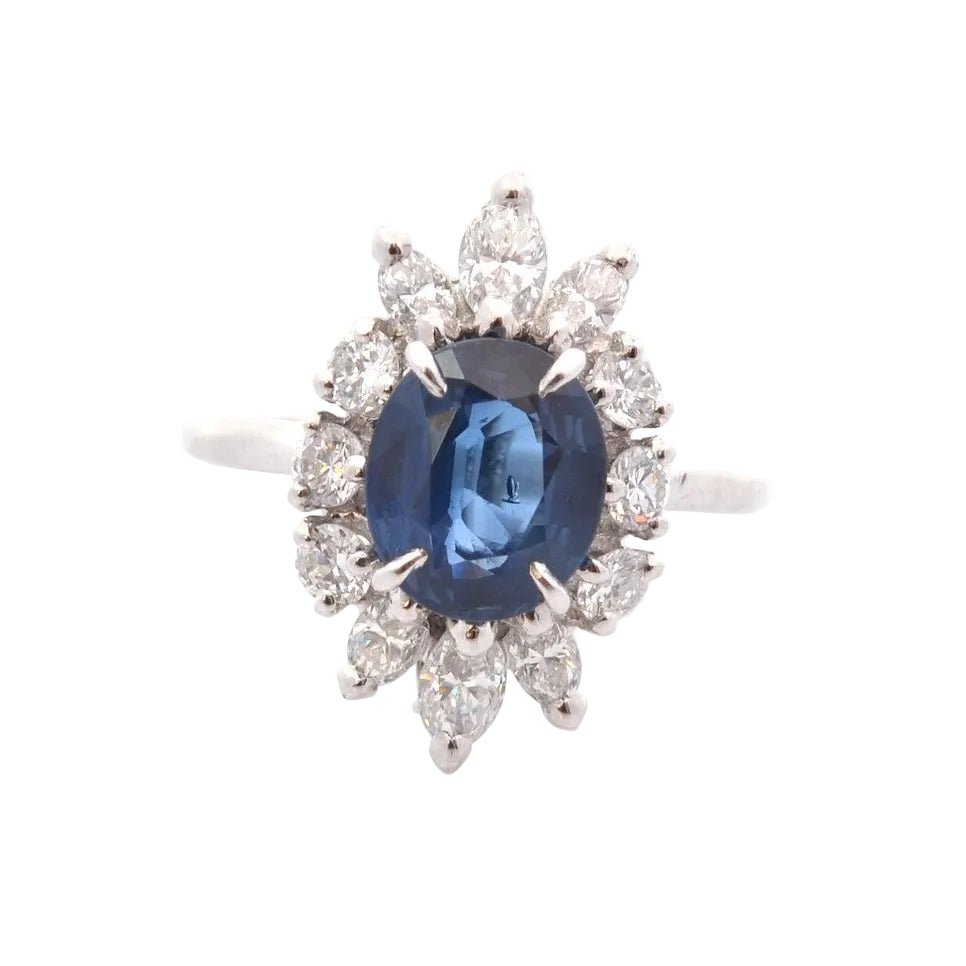 Bague Marguerite en platine, saphir et diamants - Castafiore