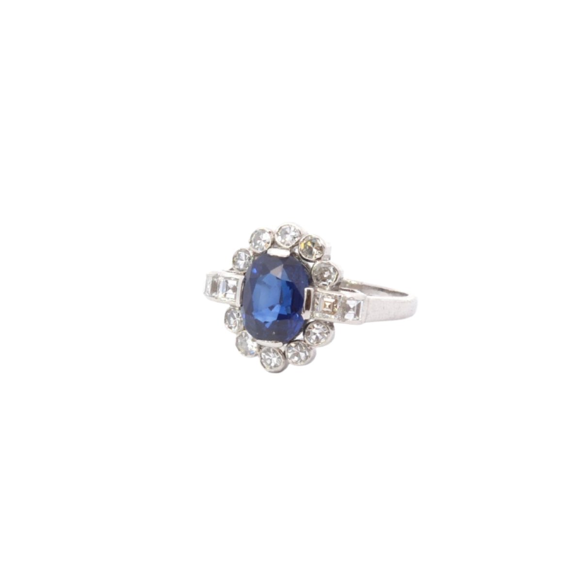Bague Marguerite en platine, saphir et diamants - Castafiore