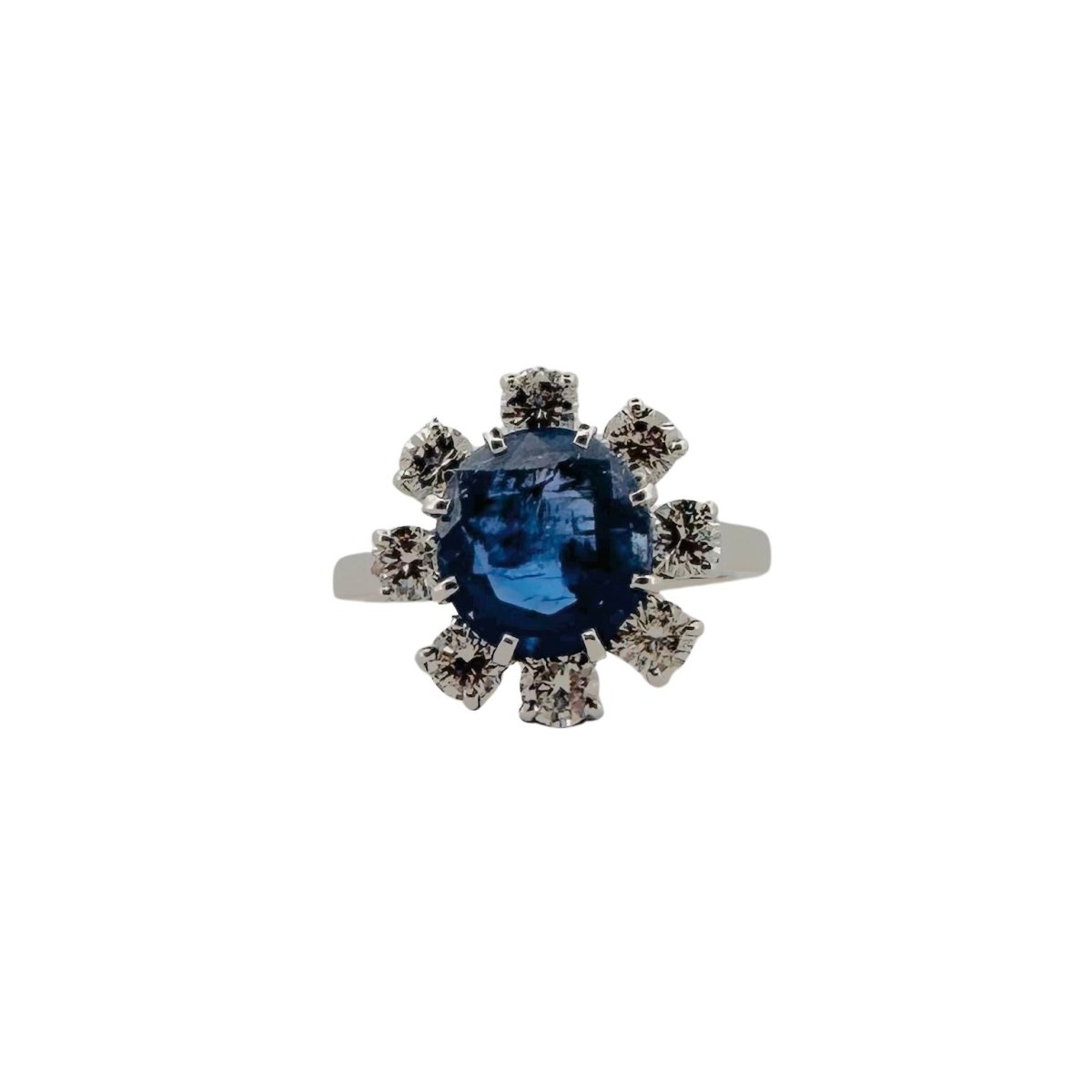 Bague Marguerite en platine, saphir et diamants - Castafiore