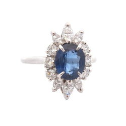 Bague Marguerite en platine, saphir et diamants - Castafiore