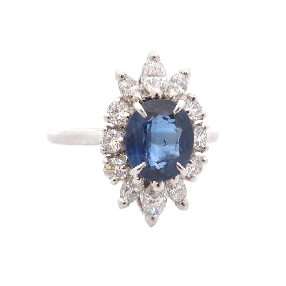 Bague Marguerite en platine, saphir et diamants - Castafiore