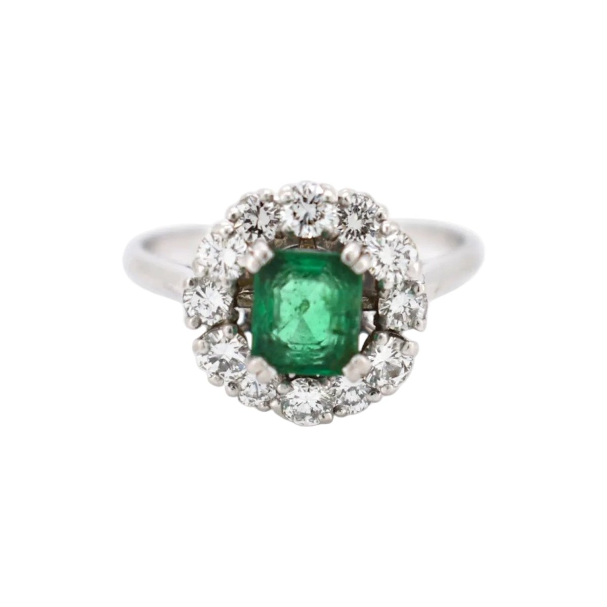 Bague Marguerite MELLERIO en platine, émeraude et diamants - Castafiore