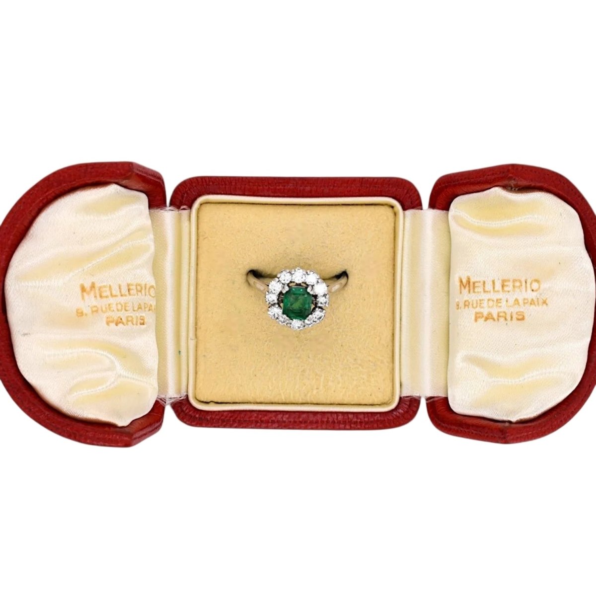 Bague Marguerite MELLERIO en platine, émeraude et diamants - Castafiore