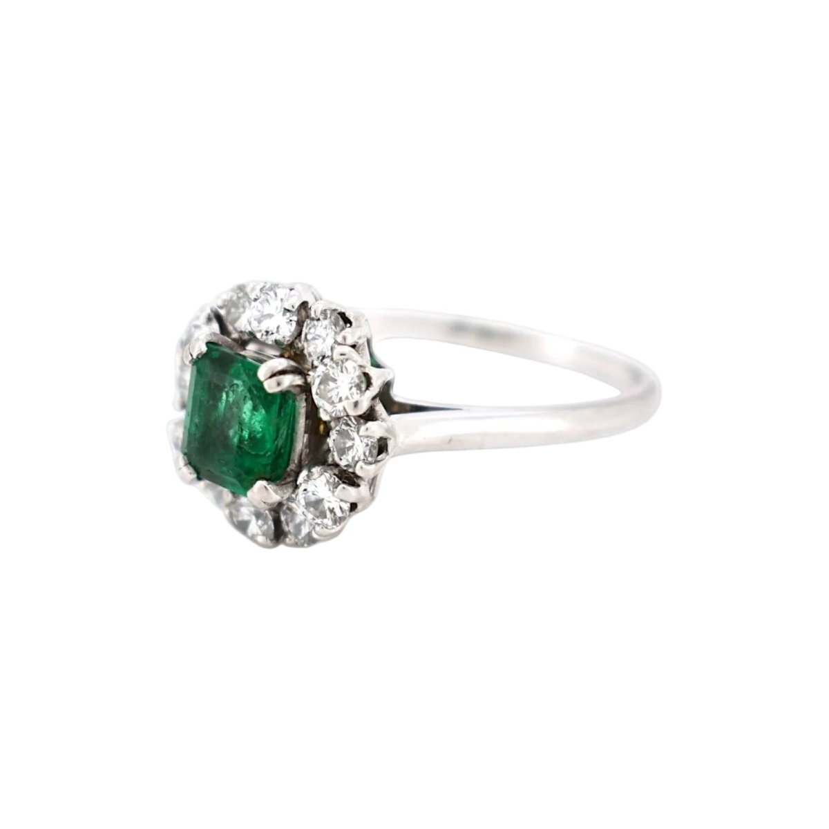Bague Marguerite MELLERIO en platine, émeraude et diamants - Castafiore