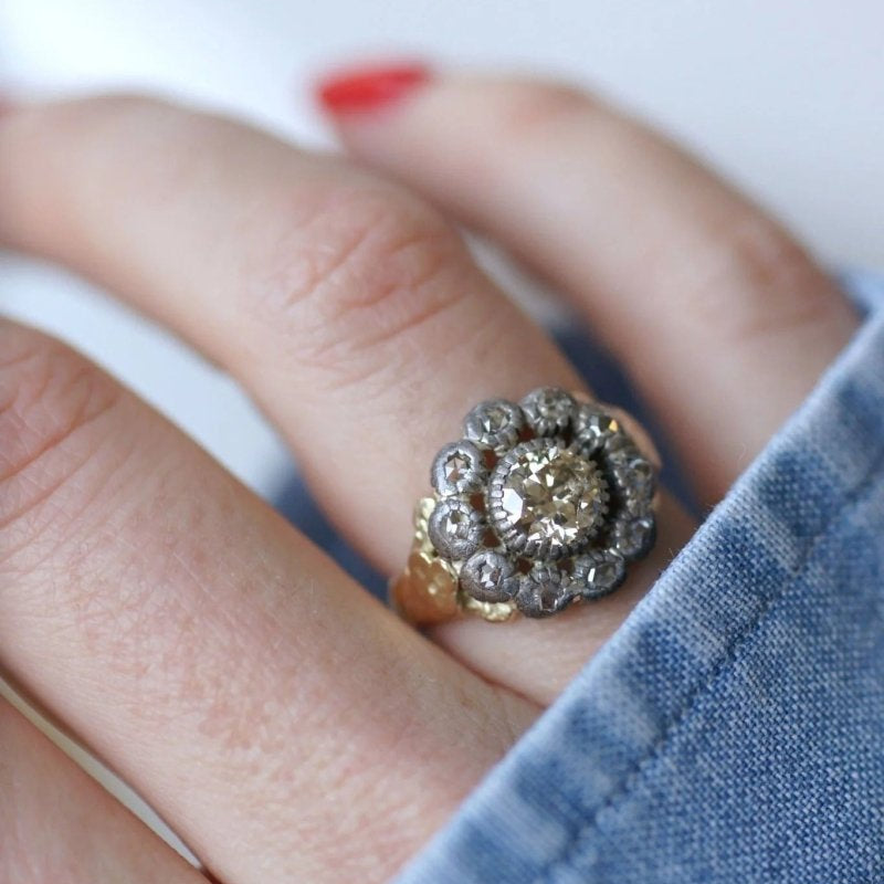 Bague marguerite or, argent, diamants - Castafiore