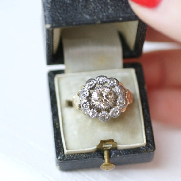 Bague marguerite or, argent, diamants - Castafiore