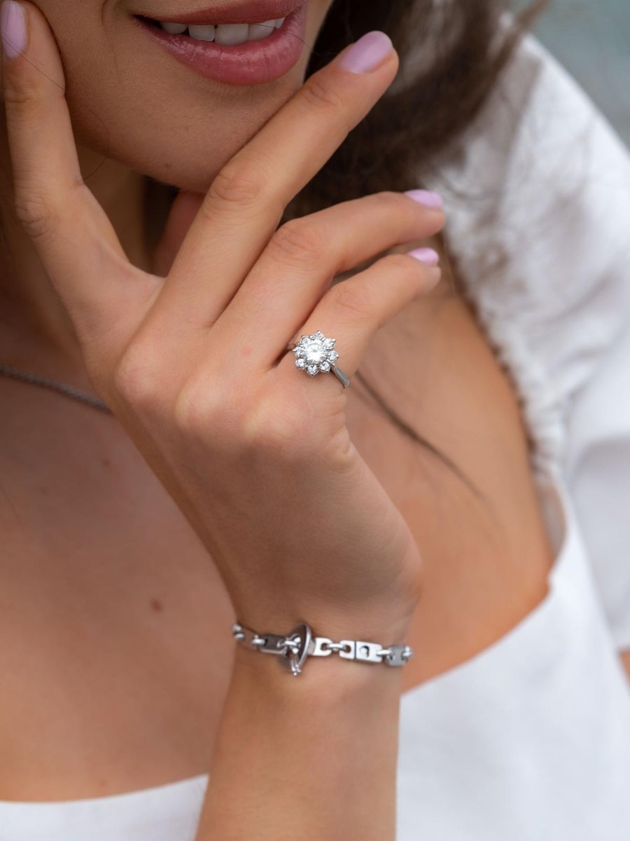 Bague Marguerite Or blanc Diamant - Castafiore