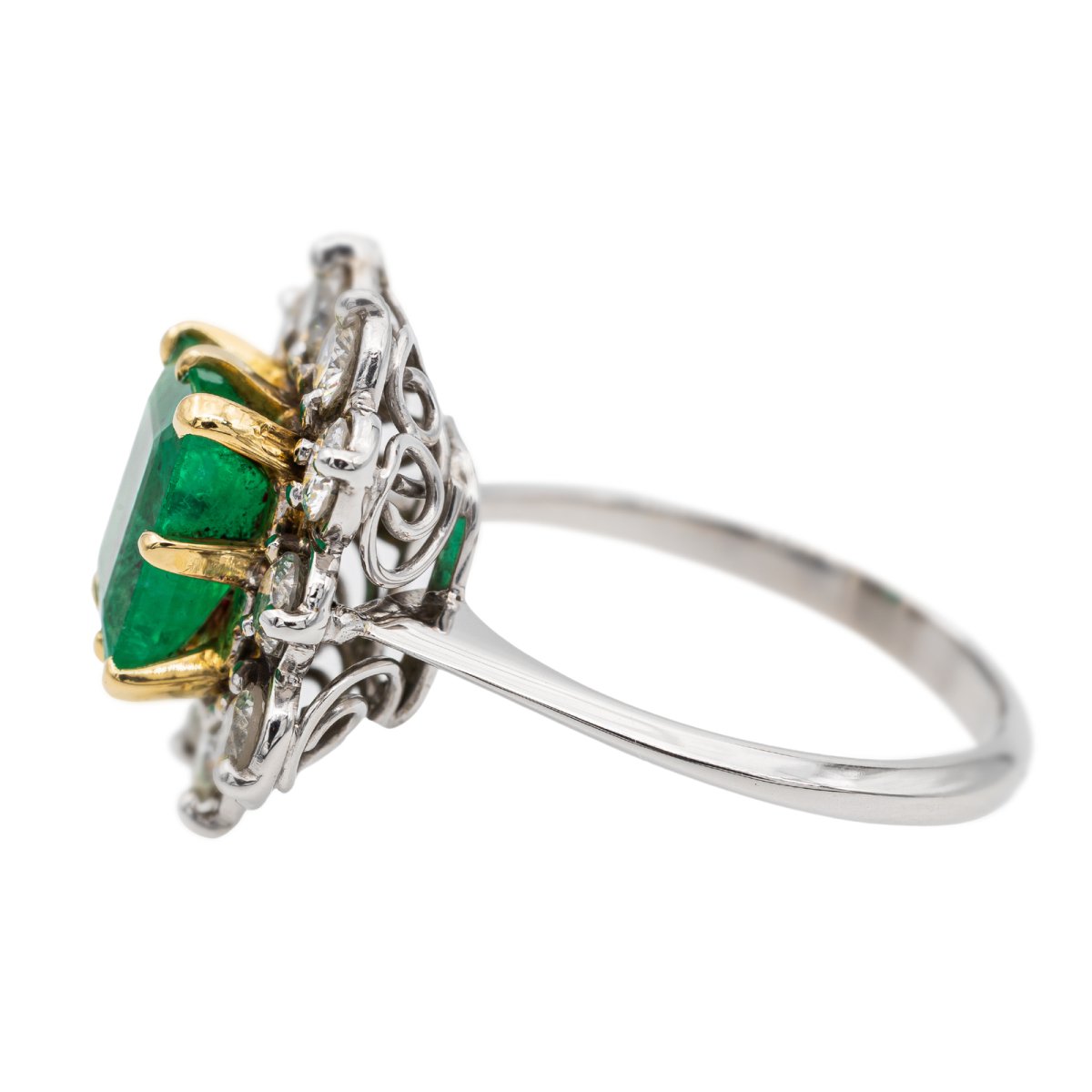 Bague Marguerite Or blanc Emeraude - Castafiore