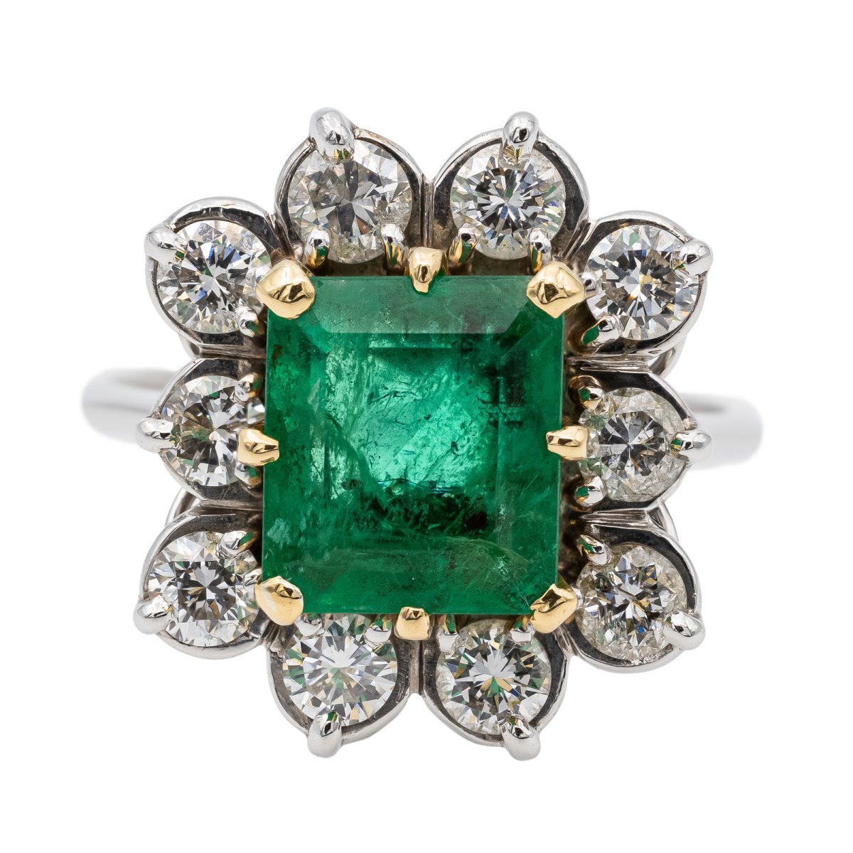 Bague Marguerite Or blanc Emeraude - Castafiore