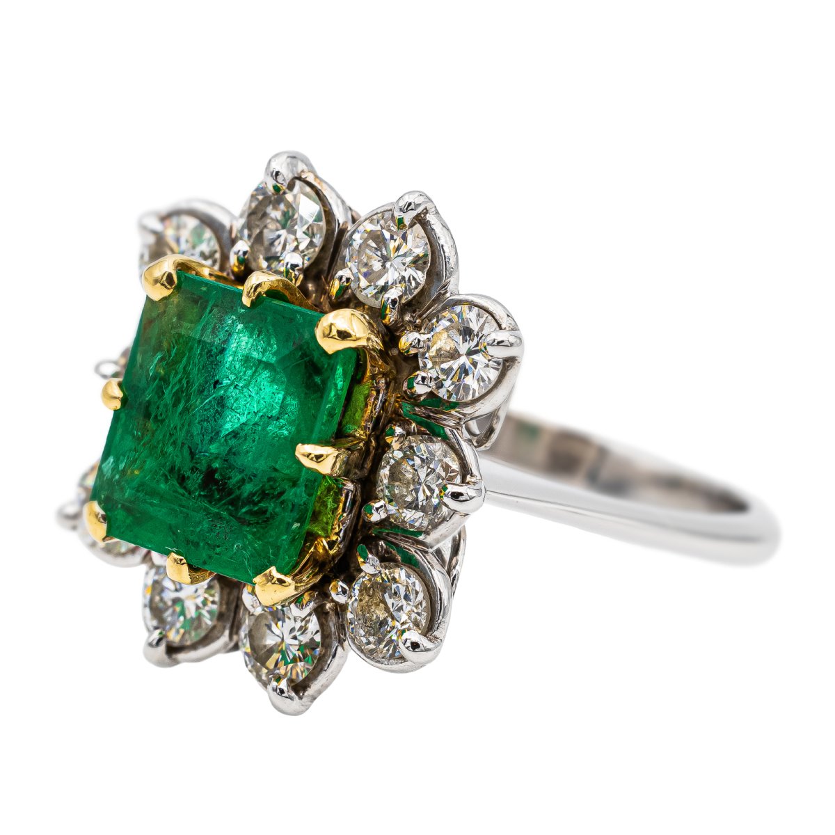 Bague Marguerite Or blanc Emeraude - Castafiore
