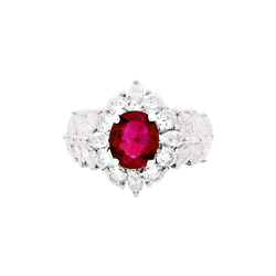 Bague Marguerite or blanc, rubis et diamants. - Castafiore