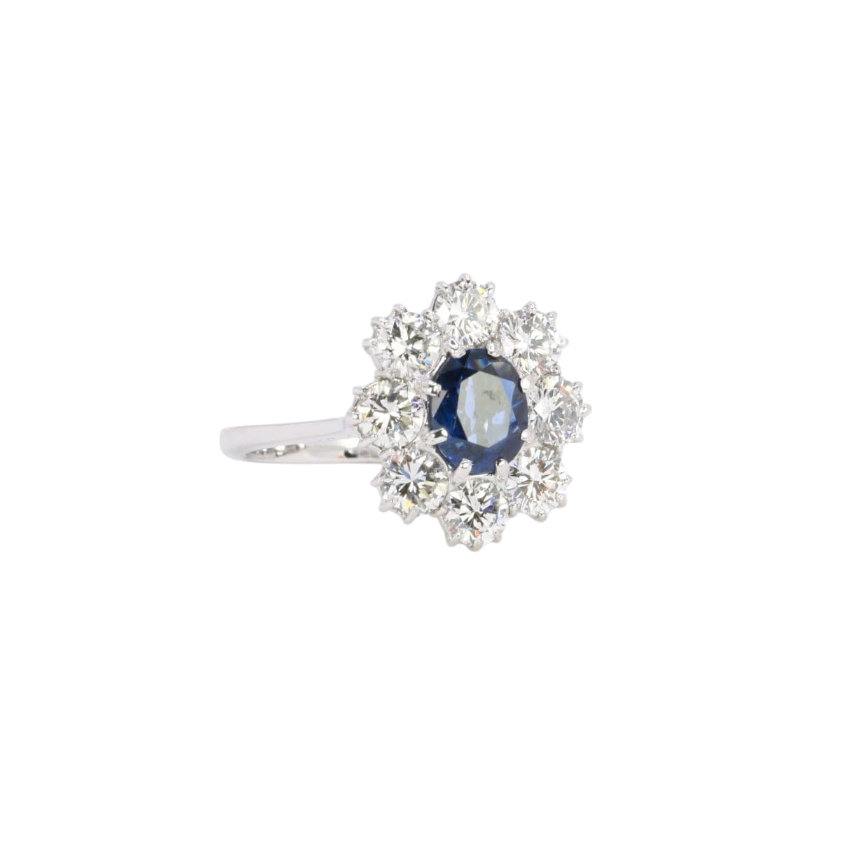 Bague marguerite or blanc saphir ovale diamants - Castafiore