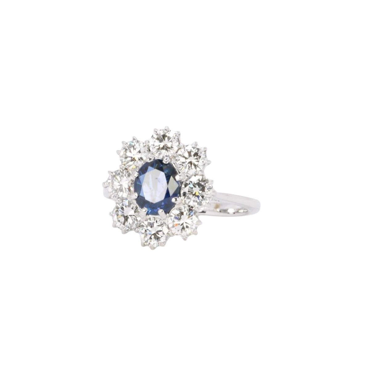 Bague marguerite or blanc saphir ovale diamants - Castafiore
