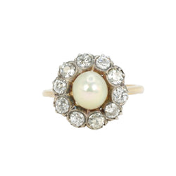 Bague marguerite or jaune argent diamants perle fine - Castafiore