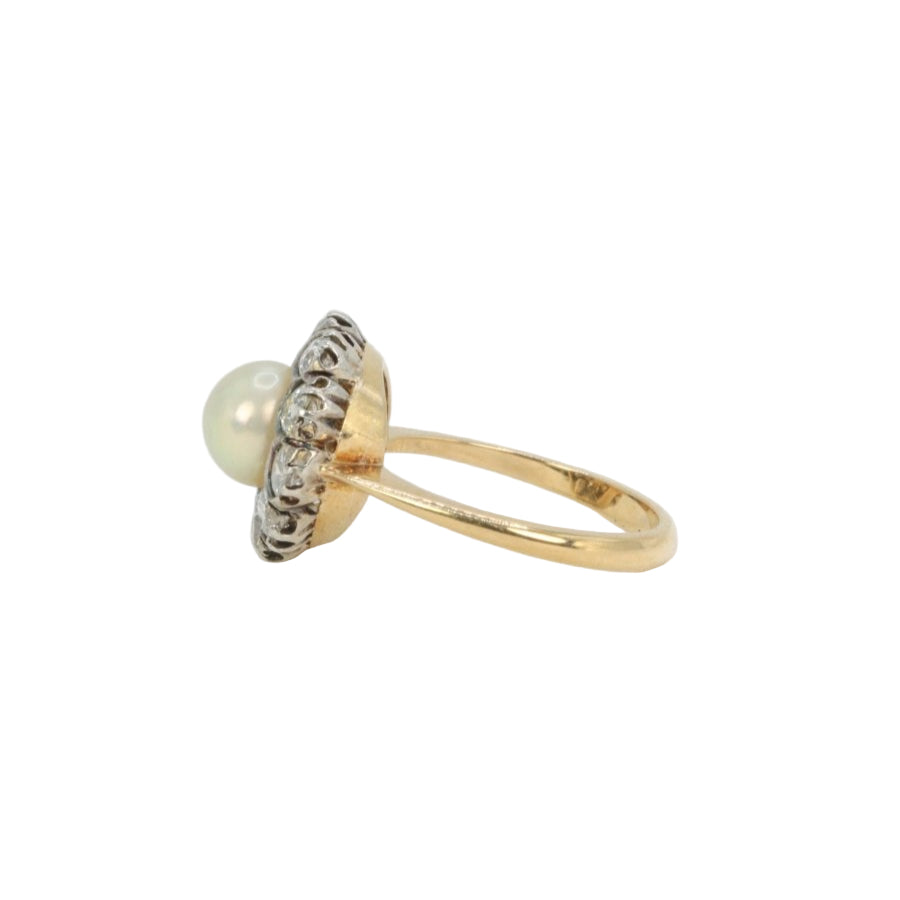 Bague marguerite or jaune argent diamants perle fine - Castafiore