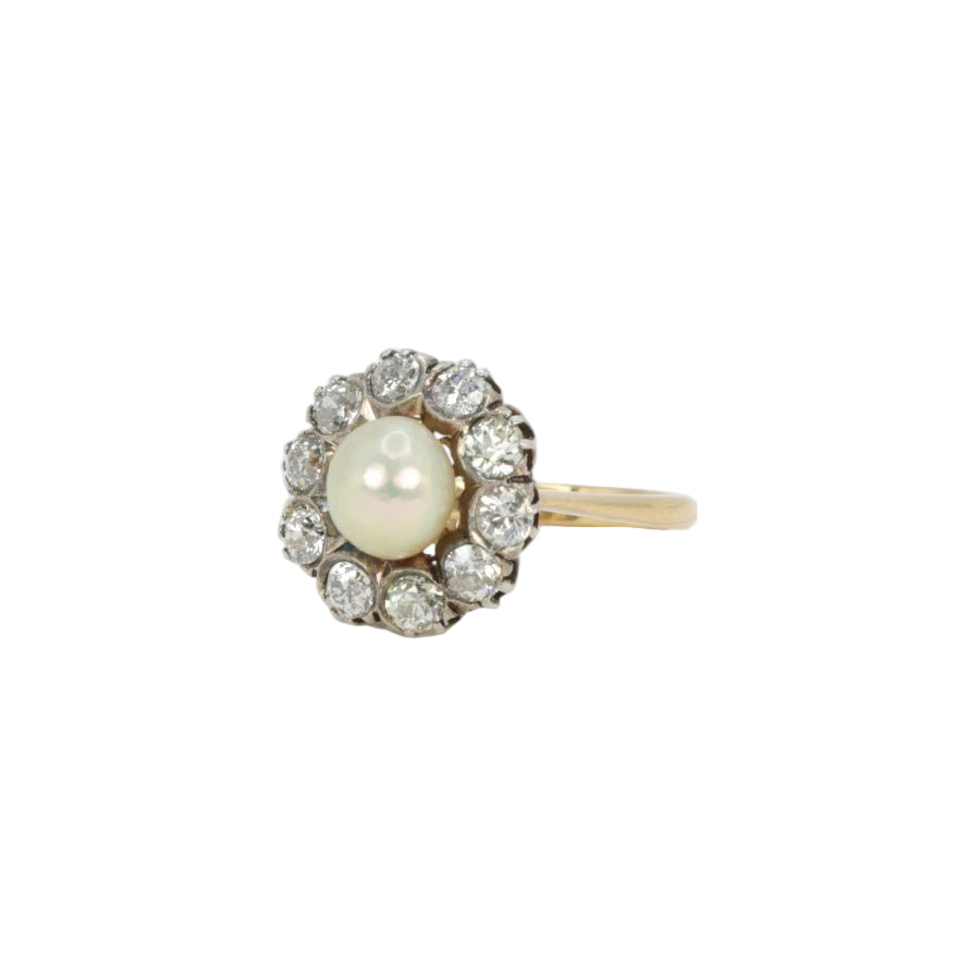 Bague marguerite or jaune argent diamants perle fine - Castafiore