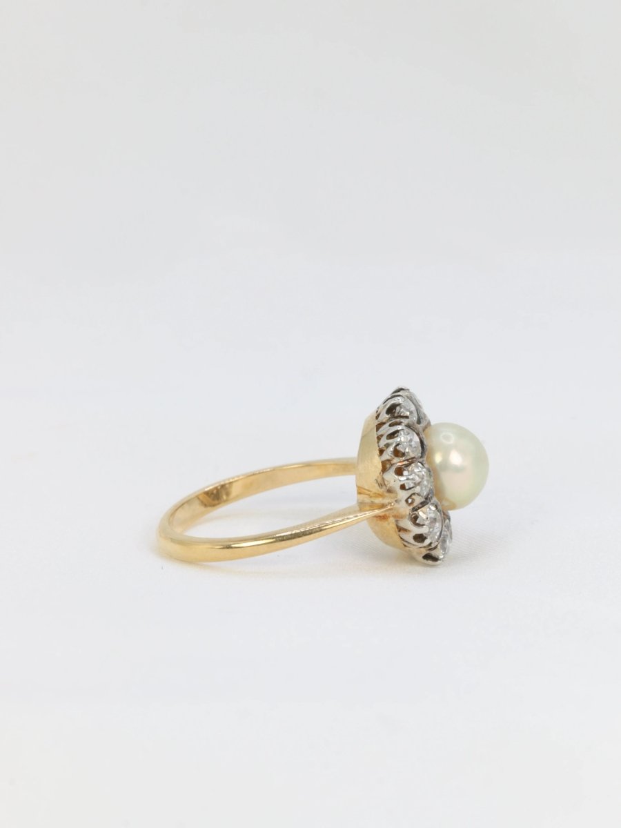 Bague marguerite or jaune argent diamants perle fine - Castafiore