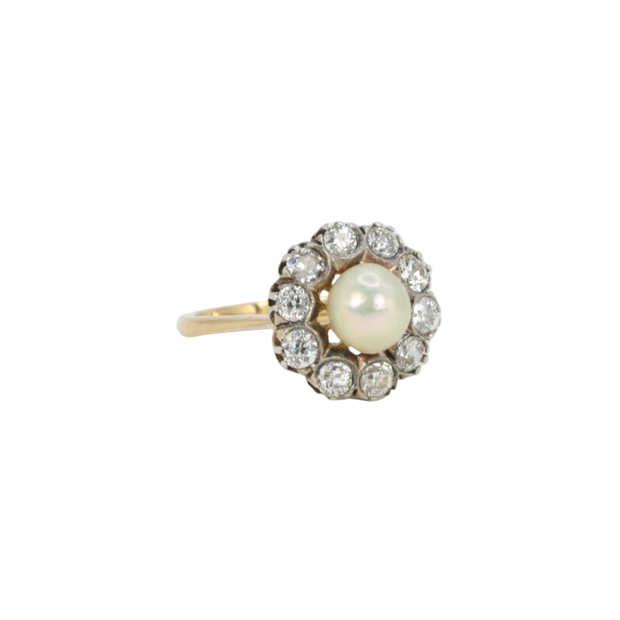 Bague marguerite or jaune argent diamants perle fine - Castafiore