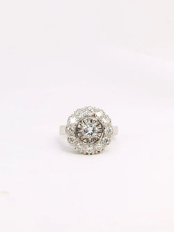 Bague marguerite or platine diamants 1,2 ct - Castafiore