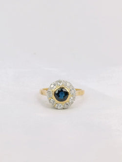 Bague marguerite or platine diamants saphir rond - Castafiore