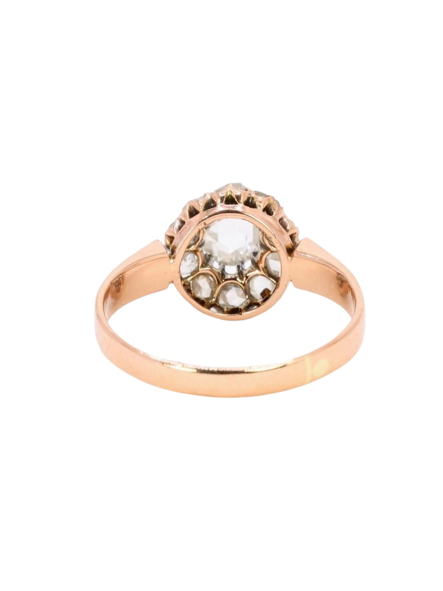 Bague marguerite or rose diamants taille rose 0.7 carat - Castafiore