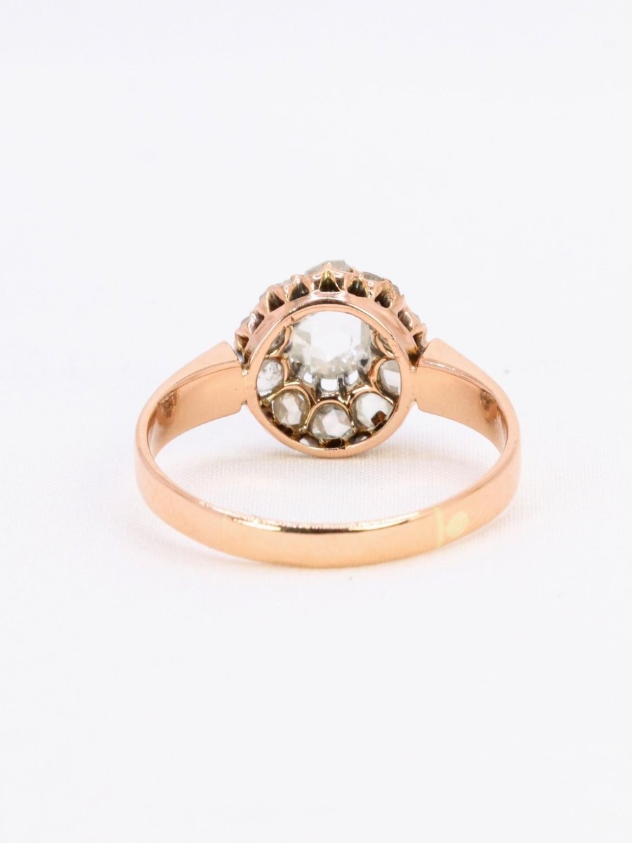 Bague marguerite or rose diamants taille rose 0.7 carat - Castafiore