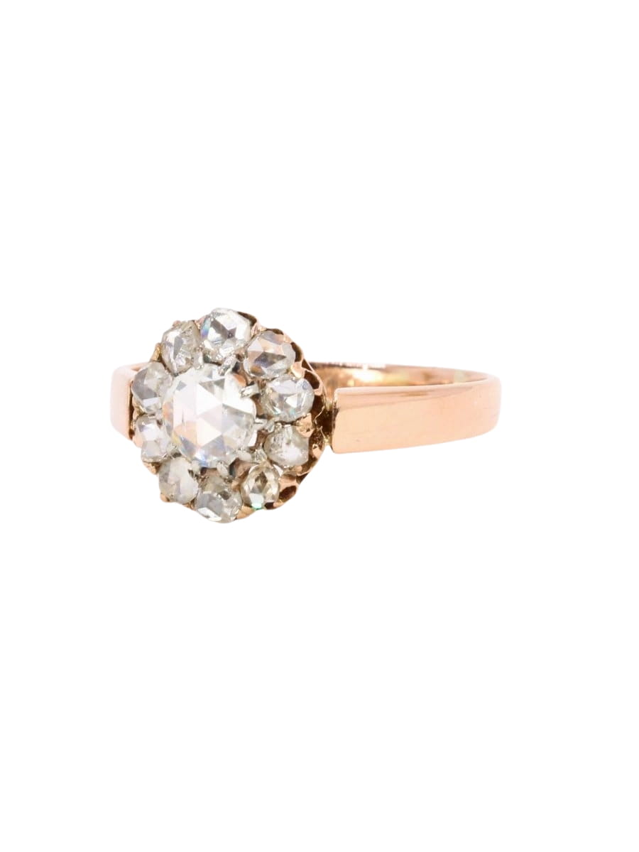 Bague marguerite or rose diamants taille rose 0.7 carat - Castafiore