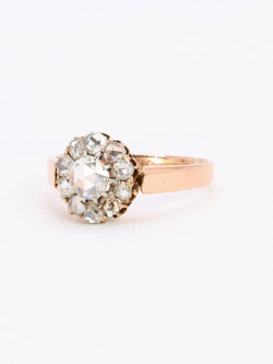 Bague marguerite or rose diamants taille rose 0.7 carat - Castafiore