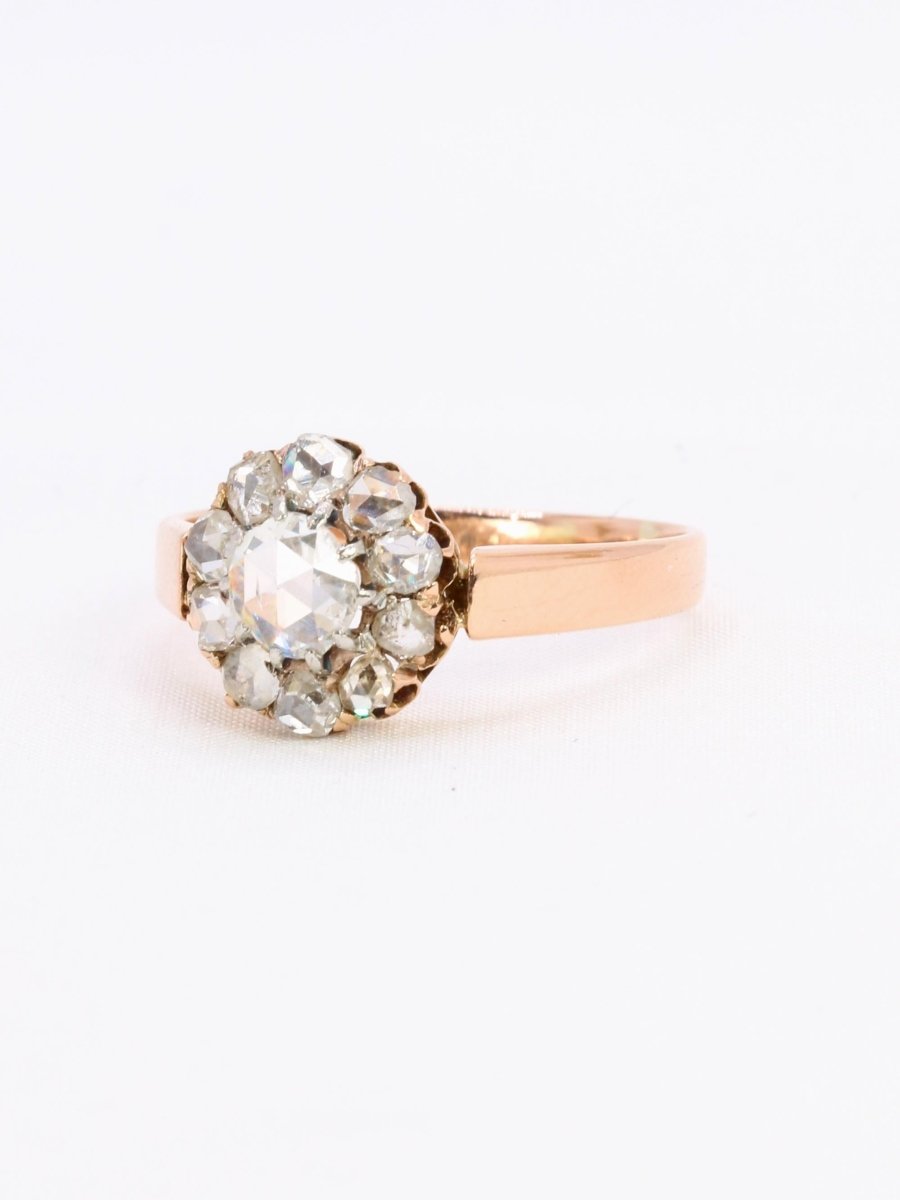 Bague marguerite or rose diamants taille rose 0.7 carat - Castafiore