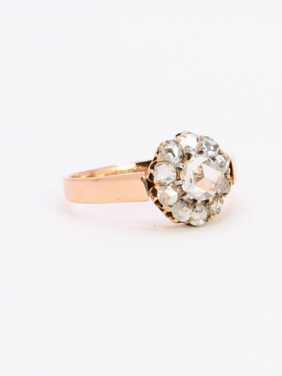 Bague marguerite or rose diamants taille rose 0.7 carat - Castafiore