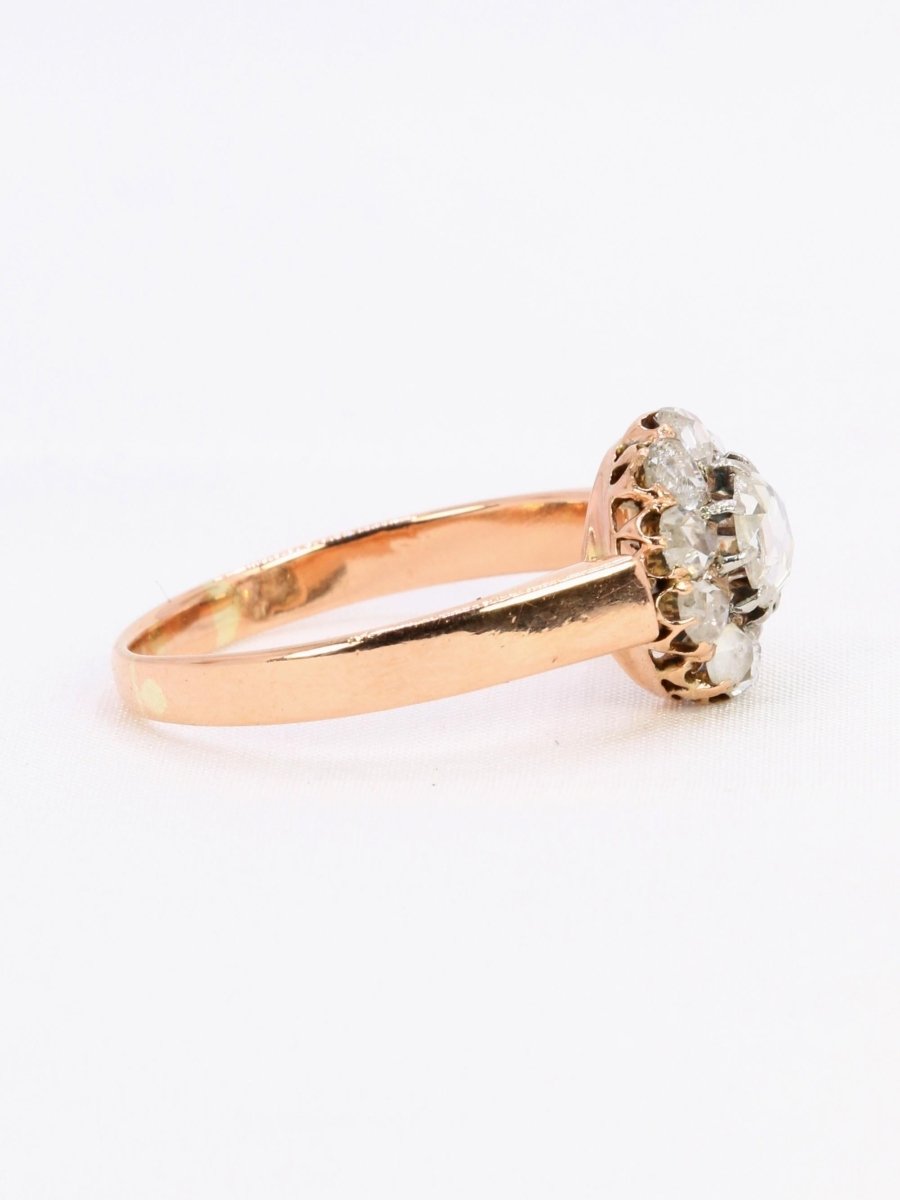 Bague marguerite or rose diamants taille rose 0.7 carat - Castafiore