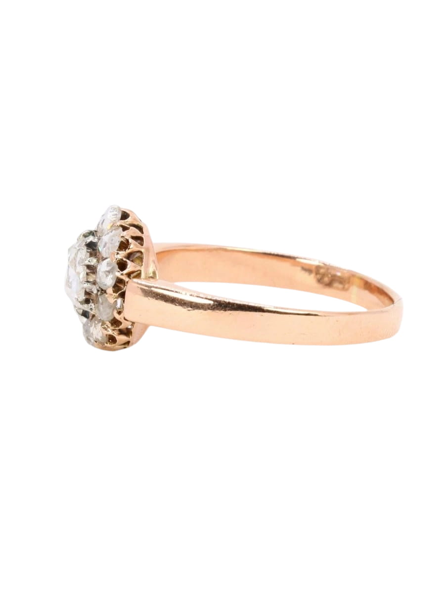 Bague marguerite or rose diamants taille rose 0.7 carat - Castafiore