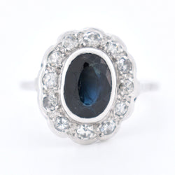 Bague Marguerite Or Saphir et Diamants - Art Déco - Castafiore