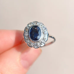 Bague Marguerite Or Saphir et Diamants - Art Déco - Castafiore