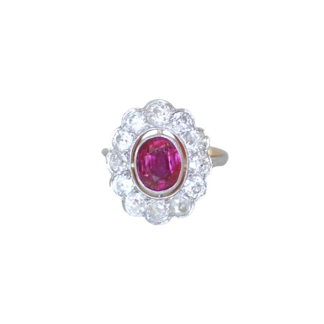 Bague marguerite, rubis Birman non chauffé 1.60 Cts, diamants - Castafiore