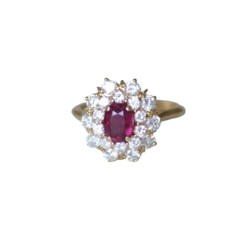 Bague marguerite rubis entourage diamants - Castafiore