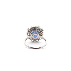 Bague Marguerite Saphir 3,30cts et Diamants en Or Blanc 18k - Castafiore
