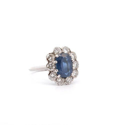 Bague Marguerite Saphir 3,30cts et Diamants en Or Blanc 18k - Castafiore