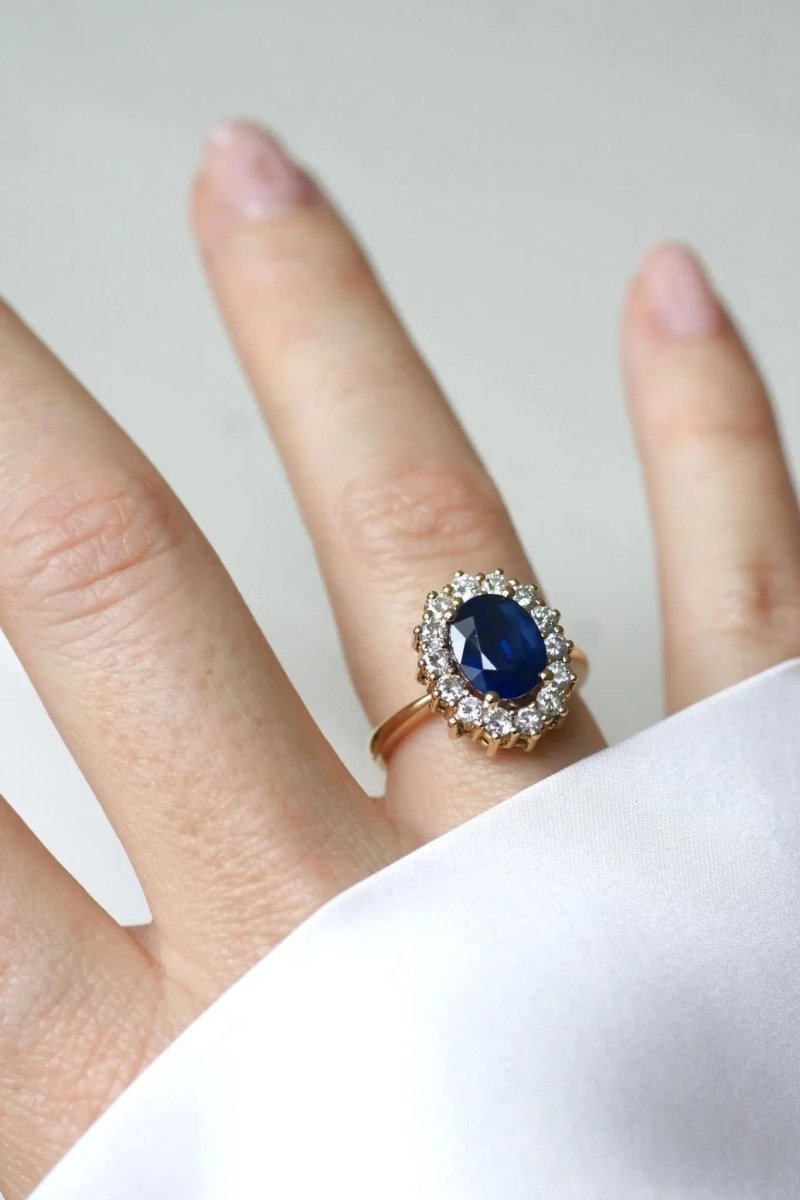 Bague Marguerite Saphir et Diamants sur Or jaune - Castafiore