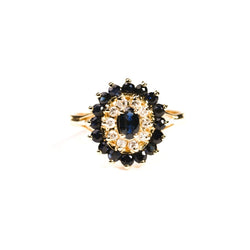 Bague marguerite saphir pavage diamants et saphirs en or jaune - Castafiore